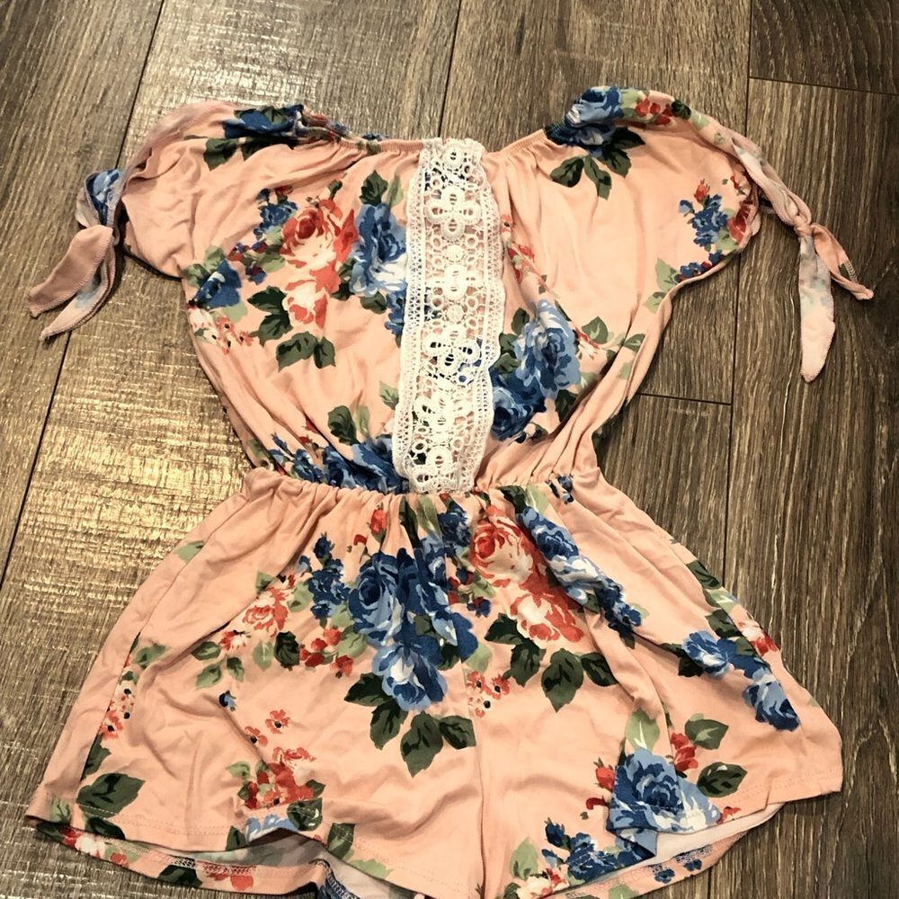 Girls One Piece Size 5 Floral Pink and Blue Kids One Piece